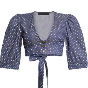 BCBGMAXAZRIA Cotton Puff Sleeve V-neck Crop Top